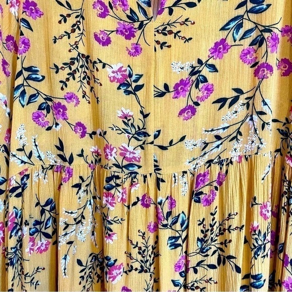 UMGEE Boho Yellow Floral Swing Flowy Mini Dress Bell Sleeve Size Medium - Picture 10 of 11